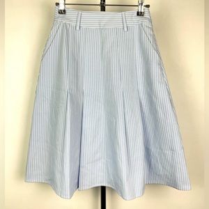 Pomelo Blue Striped Pleated Knee Length Skirt with Pockets